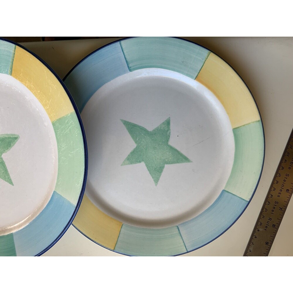 90's Atico Intl AIU2 Colorful Star Sunburst Center Ceramic Dinner (1-3) Plates